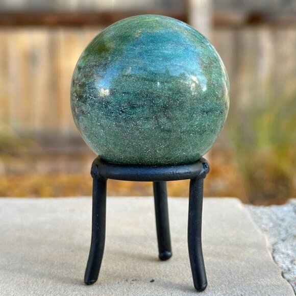 Nephrite Jade Crystal Sphere Green Chakra Stone Includes Tall Black Metal Stand - Picture 7 of 16